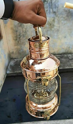 #ad Brass amp; Copper Anchor Oil Lamp Nautical Maritime Ship Lantern Boat Hanging Light $79.50