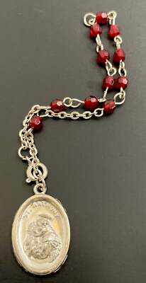 #ad Vintage Catholic Red Glass Chaplet Saint St Anthony Religious Medal $8.99