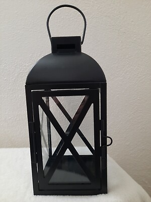 #ad #ad Medium Black Metal Glass Candle Lantern Holder W Ring Handle Swing Open Door $12.05