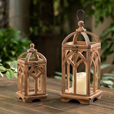 #ad Wooden Decorative Candle Lanterns Set of 2 Indoor Rustic Hanging Candle Hold... $77.68