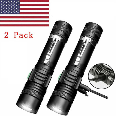 #ad 2 PACK LED Flashlight Rechargeable USB Tactical Torch $16.99
