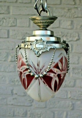 #ad VintageFrench lantern metal glass red floral design lantern lamp chandelier $840.00