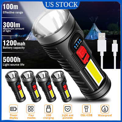 #ad 4pcs 100000LM LED Torch Tactical Flashlight Lantern USB Rechargeable Handheld $35.99