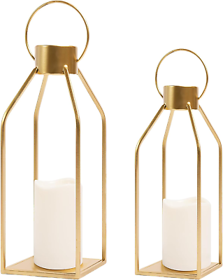 #ad Modern Farmhouse Lantern Decor Gold Metal Candle Lanterns for Christmas Lanter $45.99
