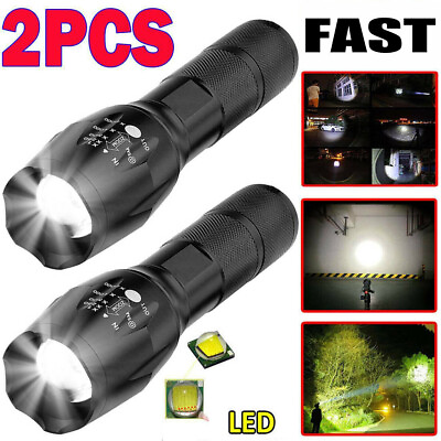 #ad 2x Tactical 990000LM LED Flashlight Zoom Focus Torch LightAAA Battery Holder $8.29