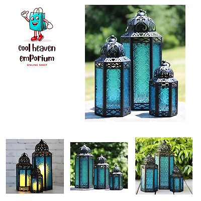 #ad Moroccan Candle Lanterns Decorative Set of 3 for Floor Ramadan Decorations ... $97.99