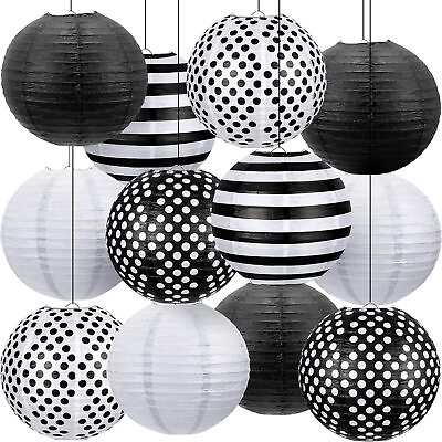 #ad #ad 12 Pcs 12 Inch Black and White Paper Lanterns Black Striped Hanging Paper Lan... $36.09