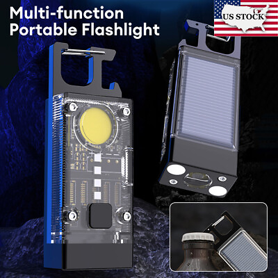 #ad Multifunction Solar Mini LED COB Flashlight Keychain Rechargeable Work Lights US $12.64