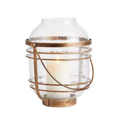 #ad #ad Coastal Round Pillar Candle Lantern Hurricane Bronze Gold Rings Handle 10 in $96.00
