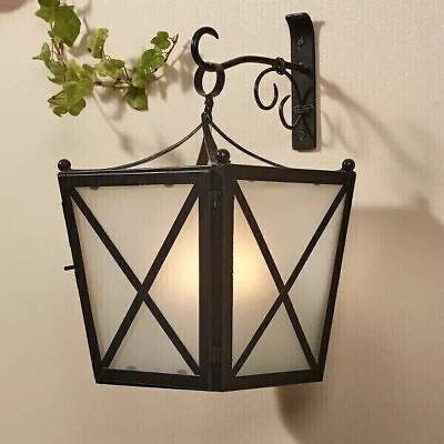 #ad Hanging Candle Lantern Wall Sconce amp; Hook Metal Glass $60.00
