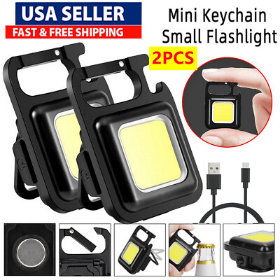 #ad 2x Mini Flashlight Keychain Light Rechargeable Torch Lamp USB Charging Magnetic $9.95