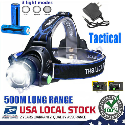 #ad 990000LM LED Headlamp Rechargeable Headlight Zoomable Head Torch Lamp Flashlight $9.94