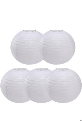 #ad White Paper Lanterns 16 inch Round Paper Lanterns Decorative Ball Pack Of 5 $15.00