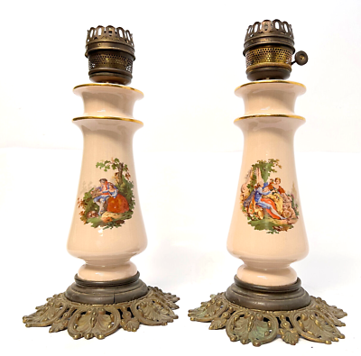 #ad Paul Hanson Table Lamp Pair Vintage Painted Porcelain amp; Brass Antique Lanterns $124.99
