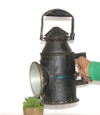 #ad Vintage Railroad Blue Red Glass Railway Light Signal Globe Iron Kerosene Lantern $224.20