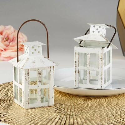 #ad 5 Distressed White Mini Lantern Candle Tea Light Holder Wedding Favor Decor $233.00