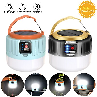 #ad Solar Camping LED Lamp USB Rechargeable Tent Light Outdoor Hiking Remote Lantern $8.99