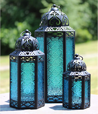 #ad Indoor Outdoor Moroccan Candle Lanterns Decorative Set of 3 for Floor Home Deco $99.99