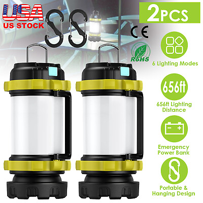 #ad #ad 2Pcs Camping Lantern Lamps USB Rechargeable Power Flashlight Torch Tent Light US $34.93