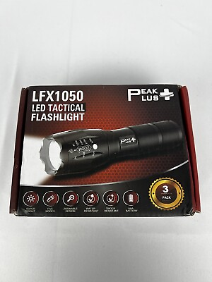#ad PeakPlus LED Tactical Flashlights High Lumens Zoomable 5 Modes LFX1050 3 Pack $19.95