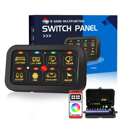 #ad Auxbeam RGB 8 Gang LED On Off Car Switch Panel Circuit Control Relay System Box $189.99