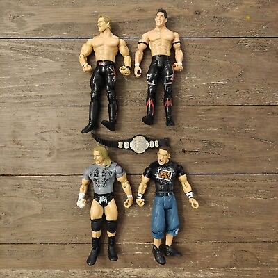 #ad Lot of 4 WWE 2004 Jakks Pacific Wrestling Action Figures Triple H Cena Mini Belt $12.99
