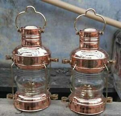 #ad Anchor Brass Oil Lantern Maritime Ship Lantern Boat Antique Light Set of 2 $159.79