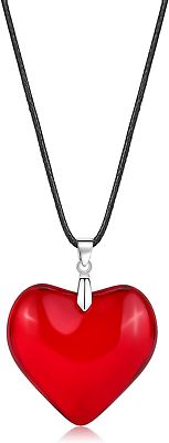 #ad Large Red Glass Heart Necklace Y2K Grunge Necklace Chunky red heart necklace $11.35