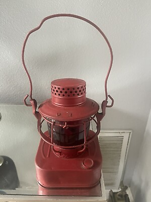 #ad Rare Vintage DIETZ 8 Day Oil Lantern State of PA Square Base Red Globe $110.00