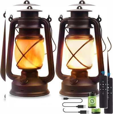 #ad Vintage Lantern LED Battery Powered Camping Lamp Outdoor Hanging Bronze $61.37