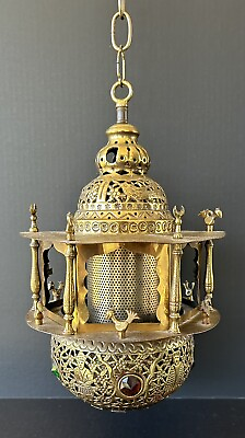 #ad #ad Antique Brass Lantern Middle Eastern Pierced Brass Hanging Lamp Ottoman Turkish $400.00