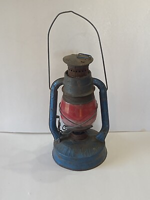 #ad #ad Vintage Blue Dietz Little Wizard Rusty Rustic Oil Lantern USA RED Globe $34.99