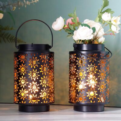 #ad Set of 2 Metal Candle Holders 8quot; H Hanging Metal Candle Lanterns with Handle ... $43.16