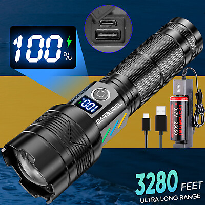 #ad #ad Tactical 30W LED Flashlight Rechargeable Super Bright Police Torch Lamp Camping $28.99