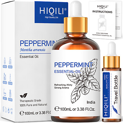 #ad HIQILI Peppermint Essential Oil 3.38oz Pure Natural Mint Oil Strong Aromatherapy $21.50