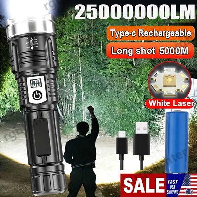 #ad 25000000 Lumen Super Bright LED Tactical Flashlight Rechargeable LED Work Lights $10.85
