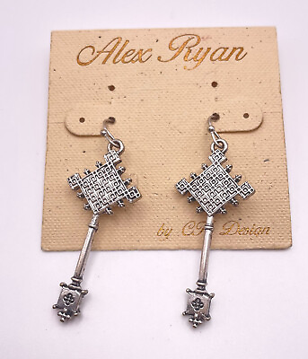 #ad Alex Ryan By CK Designs Silver Tone Ornate Etched Vintage Key Dangle Earrings $8.99