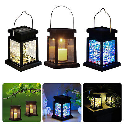 #ad LED Solar Lantern Outdoor with Handle Waterproof Flickering Flameless $21.95