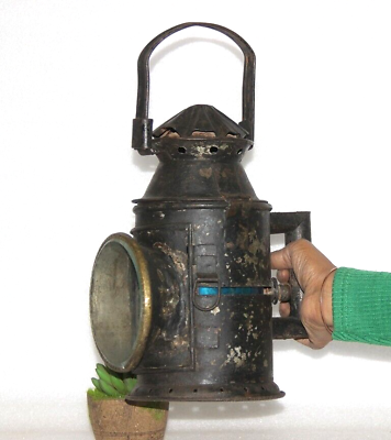 #ad Vintage Railroad Blue Red Glass Train Light Signal Globe Iron Kerosene Lantern $218.50