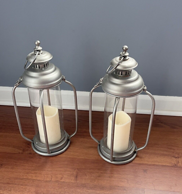 #ad Large indoor decorative Metal Lantern Led Candle Set of 2 $19.00