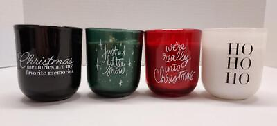 #ad Set of 4 Christmas Holiday Scented Votive Candle And Glass Holder Set Brand New $17.99