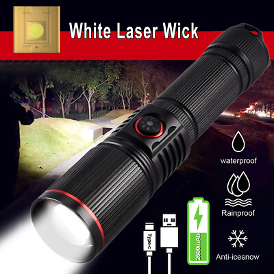 #ad 30W Super Bright White Laser LED Tactical Flashlight 5 Modes Zoom Torch IPX5 $15.63