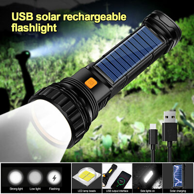 #ad USB Solar Charging Flashlight Torch with COB Side Lanterna Waterproof Emergency $10.19