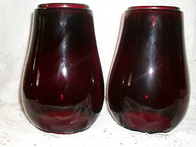 #ad PAIR OF VINTAGE RED RAILROAD LANTERN GLASS GLOBES TEARDROP SHAPE 6 3 4quot; $69.95
