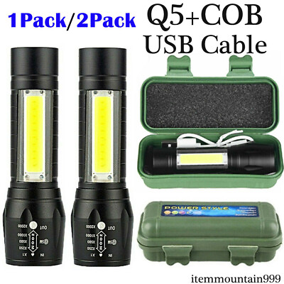 #ad 1200000LM LED Flashlight Tactical Light Super Bright Torch USB Rechargeable COB $6.80