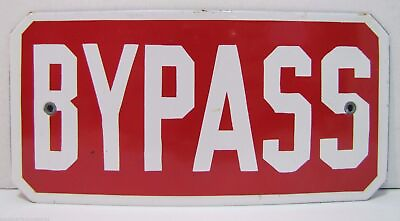 #ad BYPASS Old Porcelain Sign Red White Industrial Railroad Transportation Safety Ad $125.00