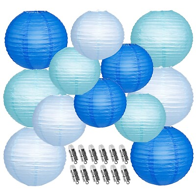 #ad Paper Lanterns Decorative Blue Hanging Paper Lanterns with Lights for Weddin... $40.51
