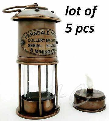 #ad Oil Lamp Lantern Wick Vintage Antique Brass Glass Flat Nautical Décor LOTS OF 5 $130.16