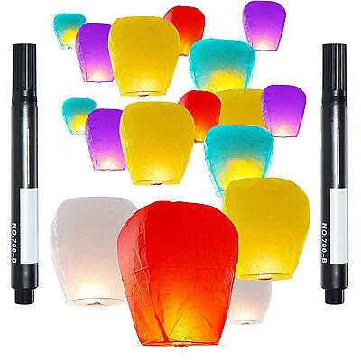 #ad 20pcs Chinese Paper Lanterns With 2pcs Marker Pen Colorful Kongming Lantern $29.99