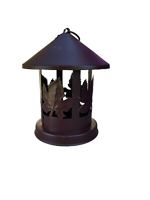 #ad Metal Hanging Candle Lantern Brown Metal Leaves Foliage NICE $18.00